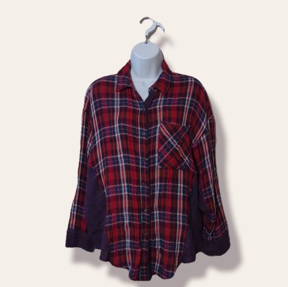Free People One of the Guys Mixed Plaid Shirt - Picture 2 of 7